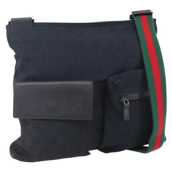 GUCCI GG Canvas Web Sherry Line Shoulder Bag Black Silver 169937 Auth 147480 - Picture 1 of 16